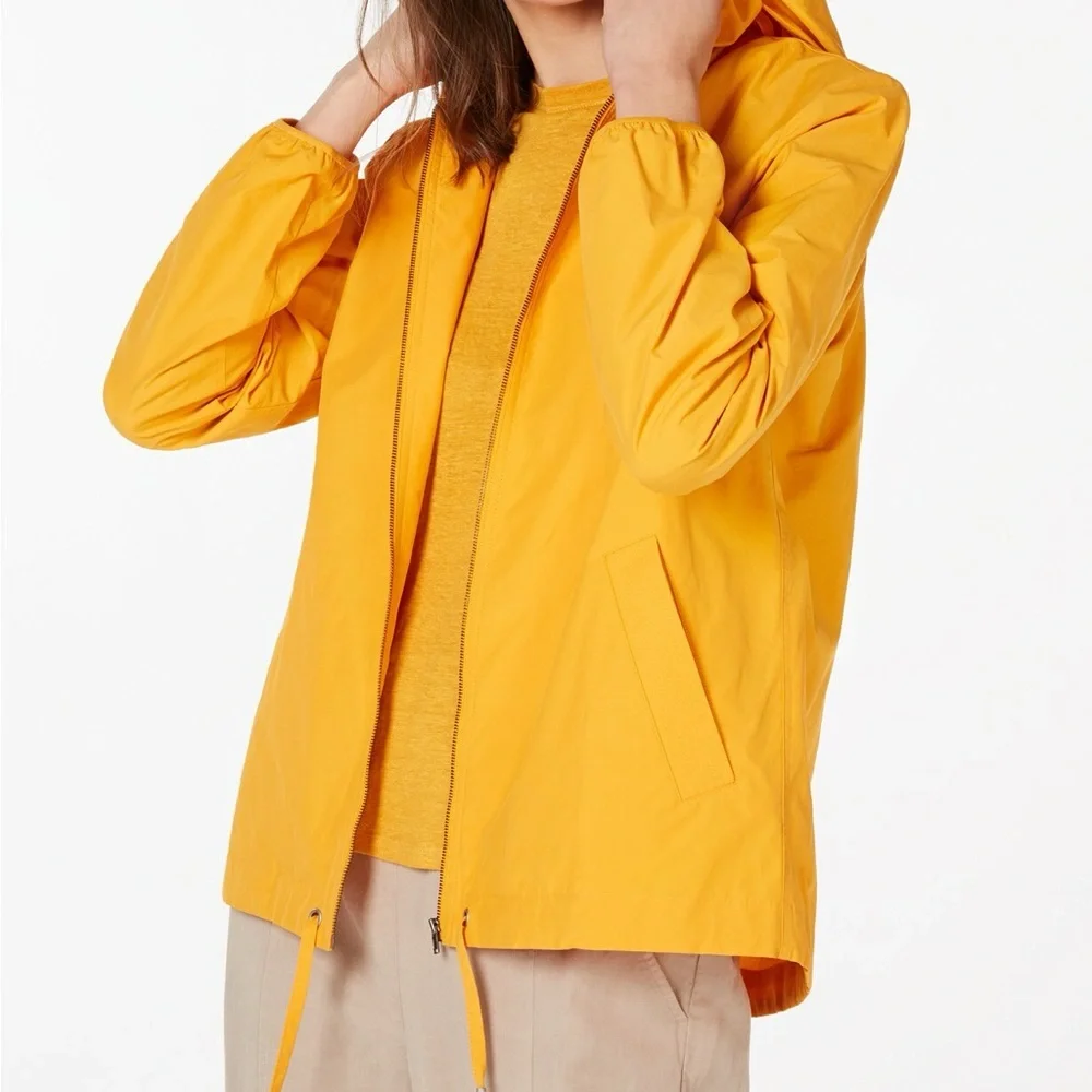 Eileen Fisher Rain Jacket. Vibrant Orange Hooded Jacket - Picture 2 of 4